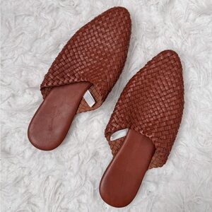 Brown Woven Faux Leather Mules Universal Thread